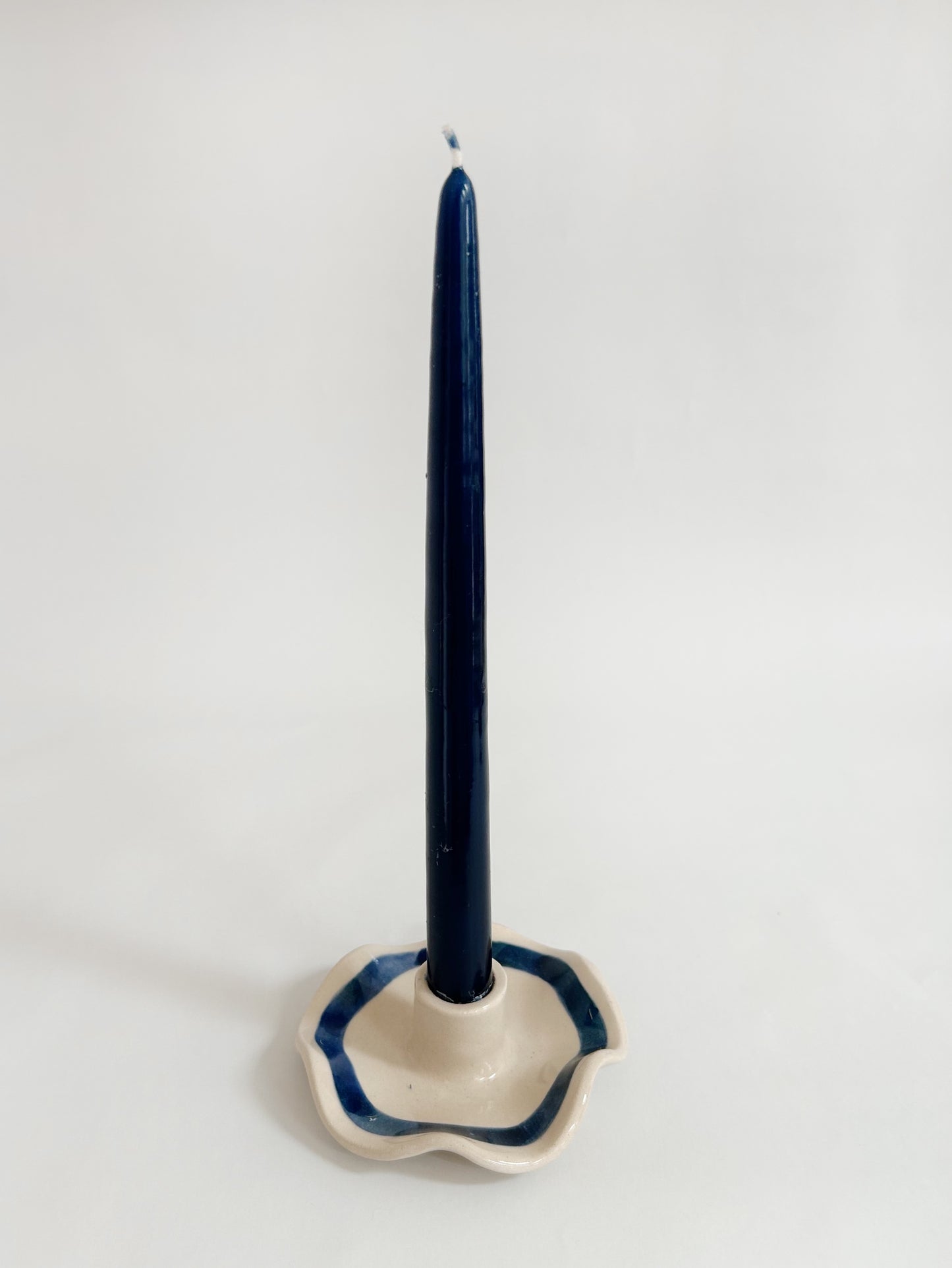 Handmade Wavy Stoneware Candle Holder -Single