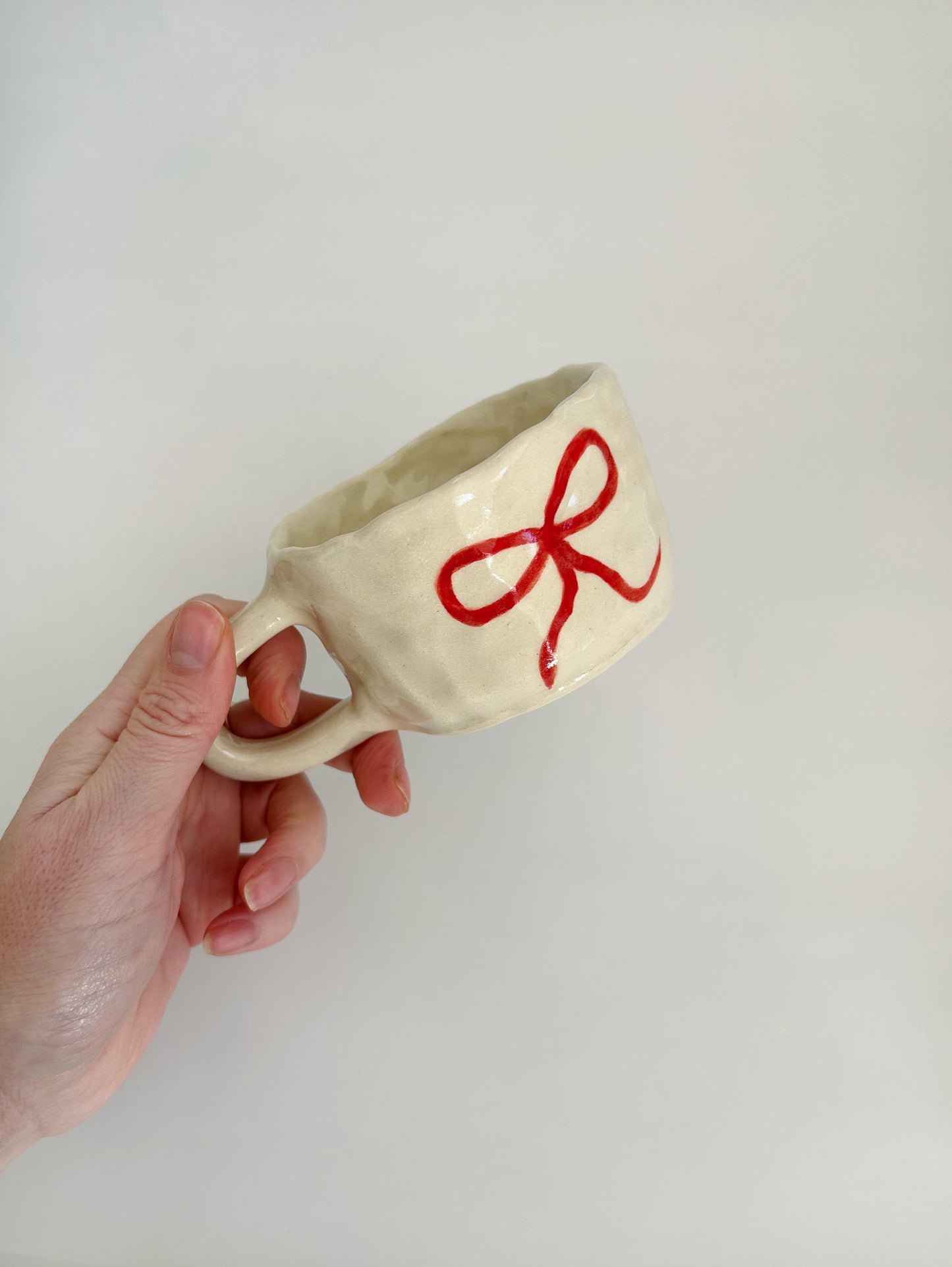 Ribbon Bow Handpinched Mug