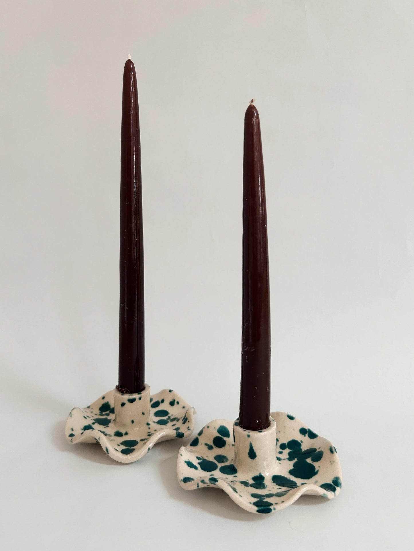 Handmade Wavy Stoneware Candle Holder -Single