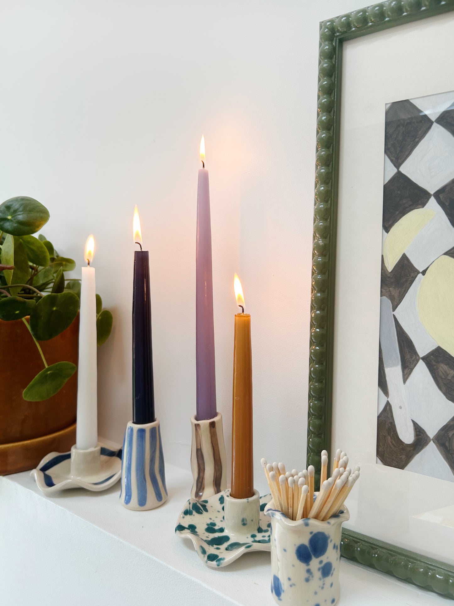 Handmade Stoneware Wonky Candle Holder -Single
