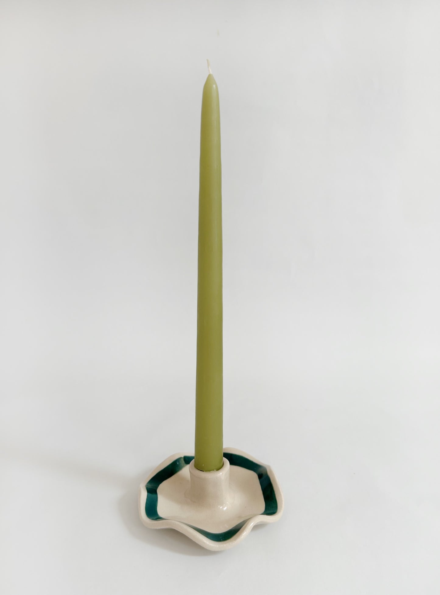 Handmade Wavy Stoneware Candle Holder -Single
