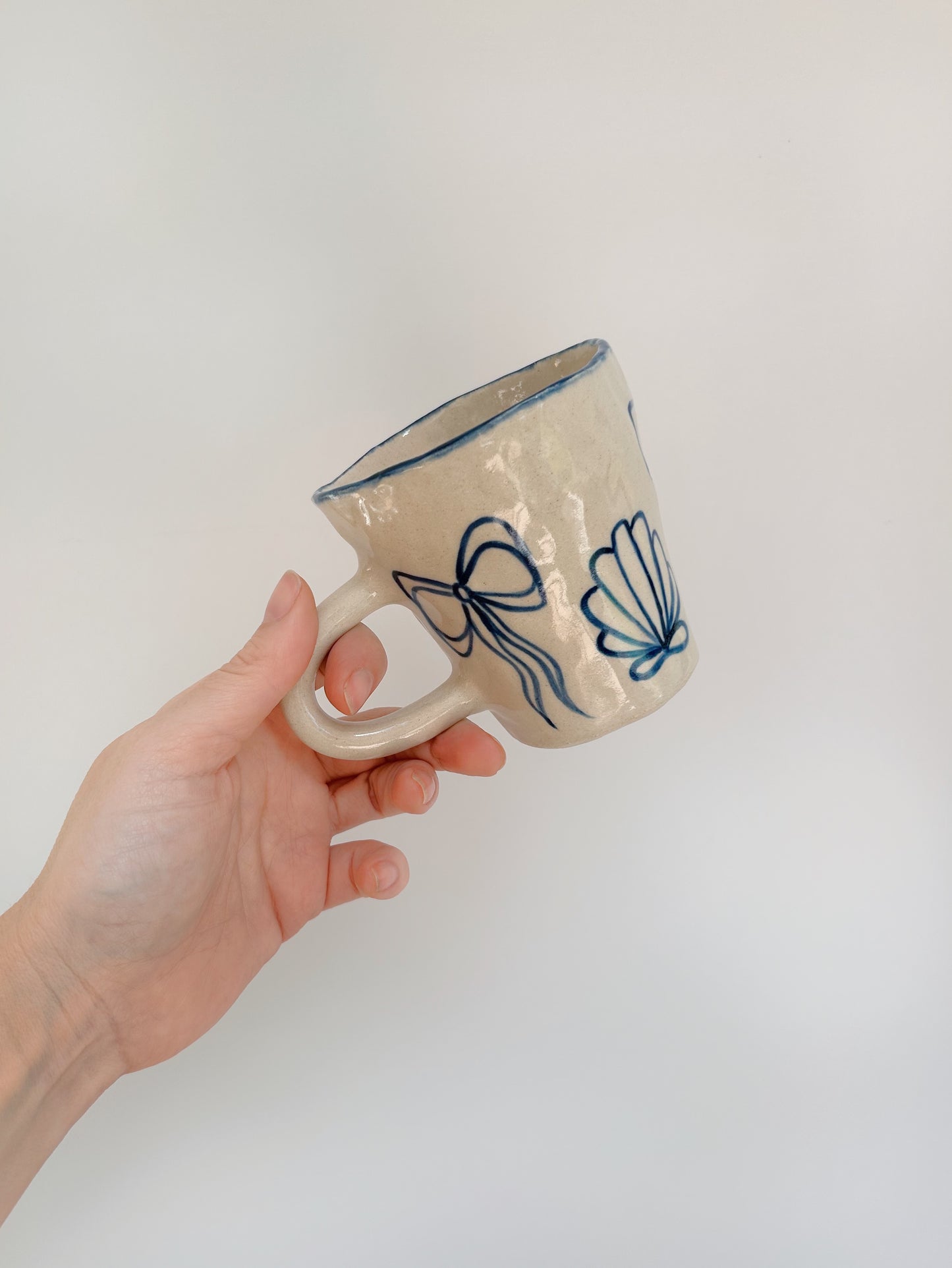 Bow + Seashell Handpinched Stoneware Mug