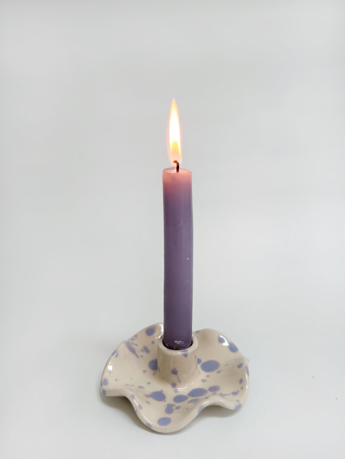 Handmade Wavy Stoneware Candle Holder -Single