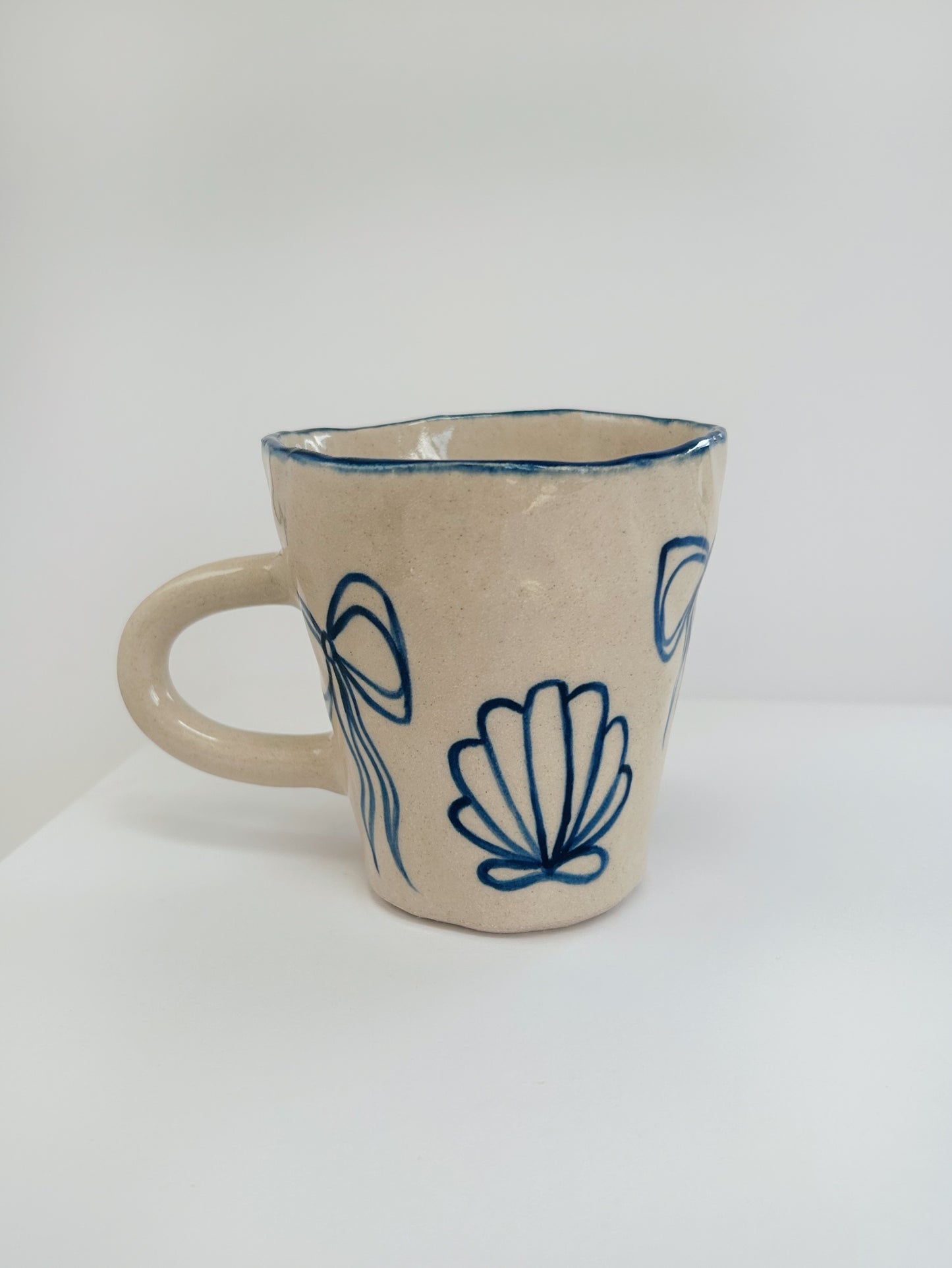 Bow + Seashell Handpinched Stoneware Mug