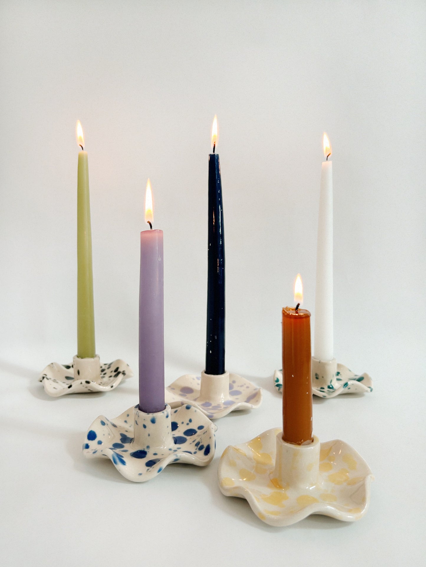 Handmade Wavy Stoneware Candle Holder -Single