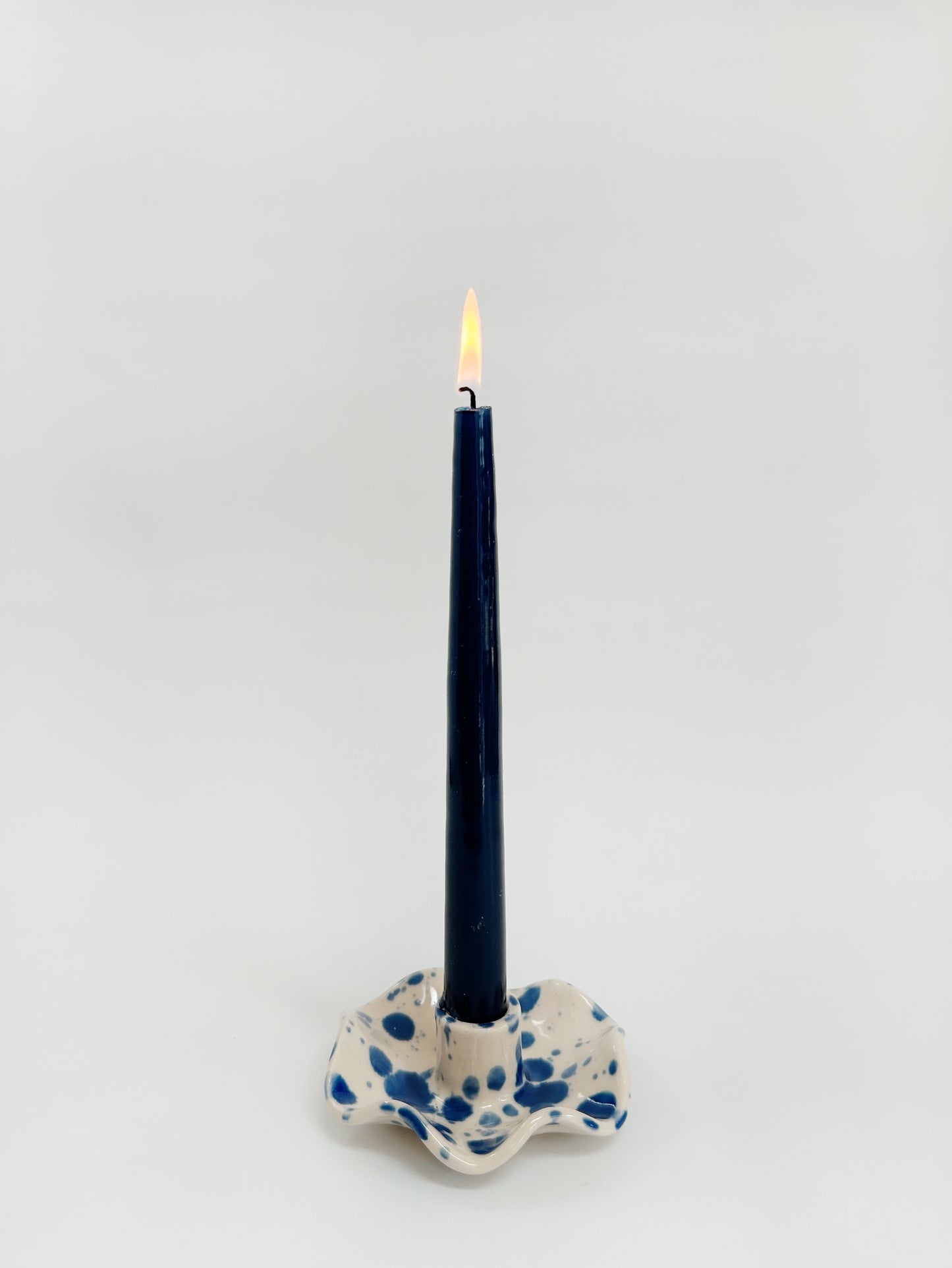 Handmade Wavy Stoneware Candle Holder -Single