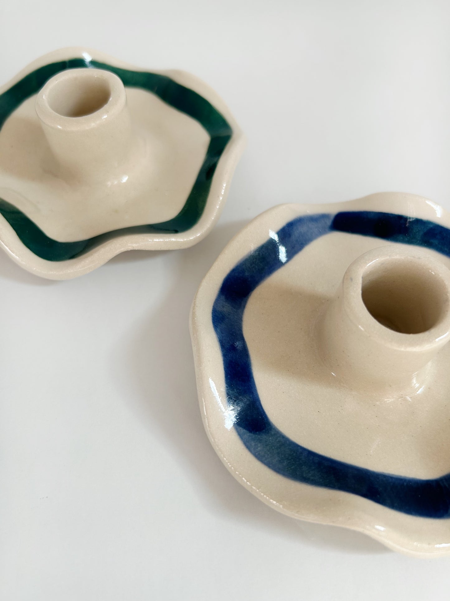 Handmade Wavy Stoneware Candle Holder -Single