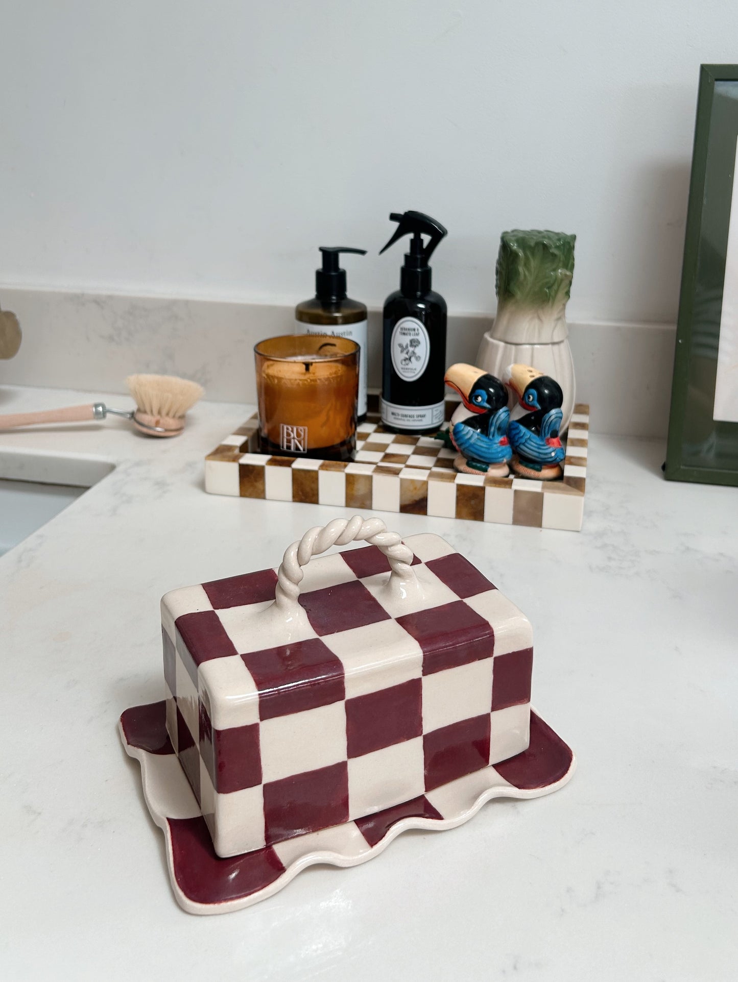 Claret Checkerboard Butter Dish