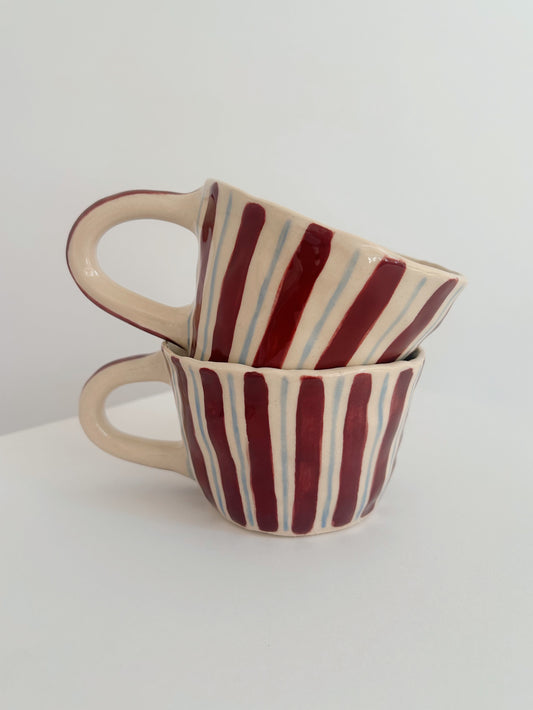 Claret Striped Handpinched Stoneware Mug