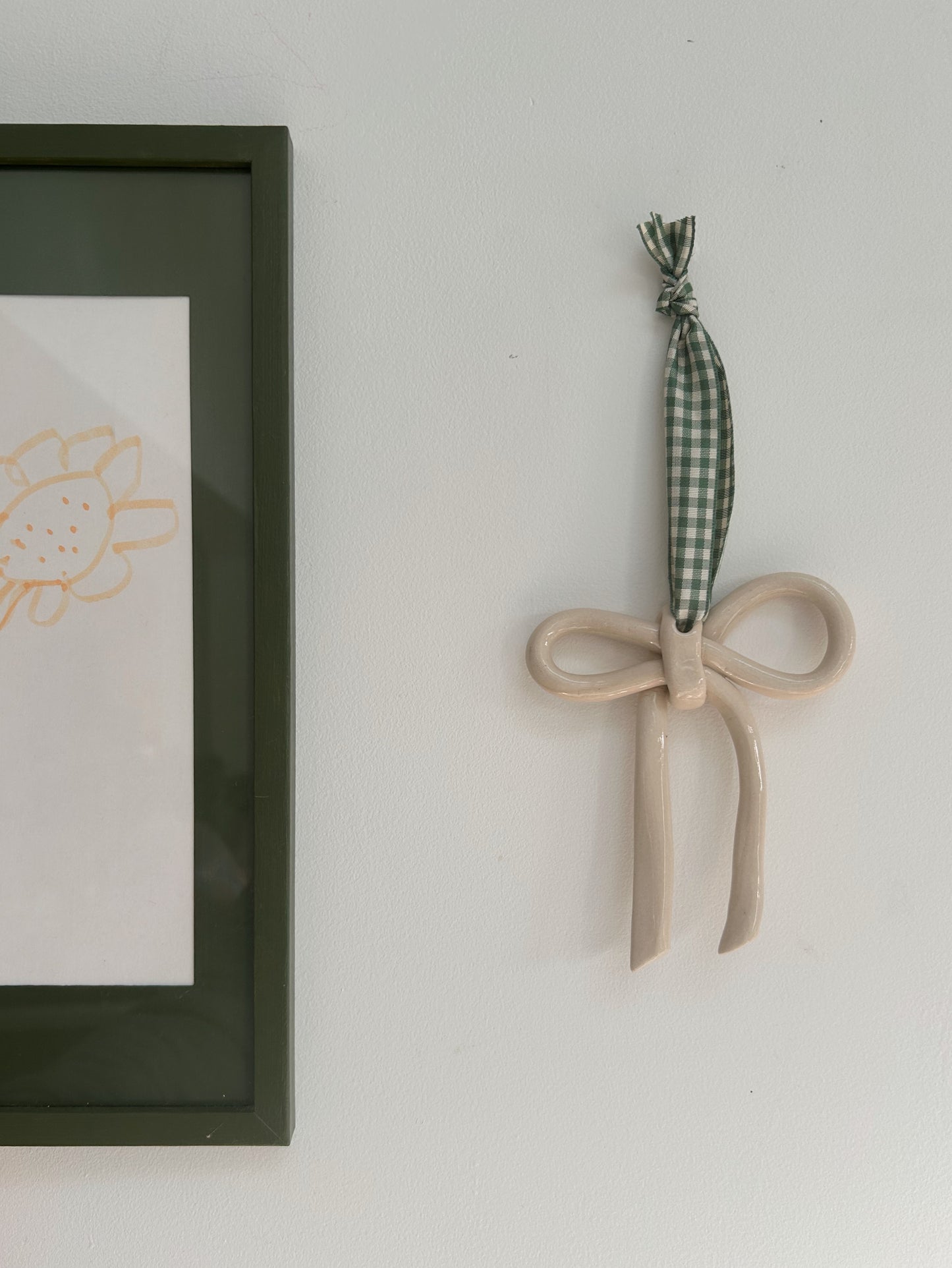 White Gingham Bow Ornament