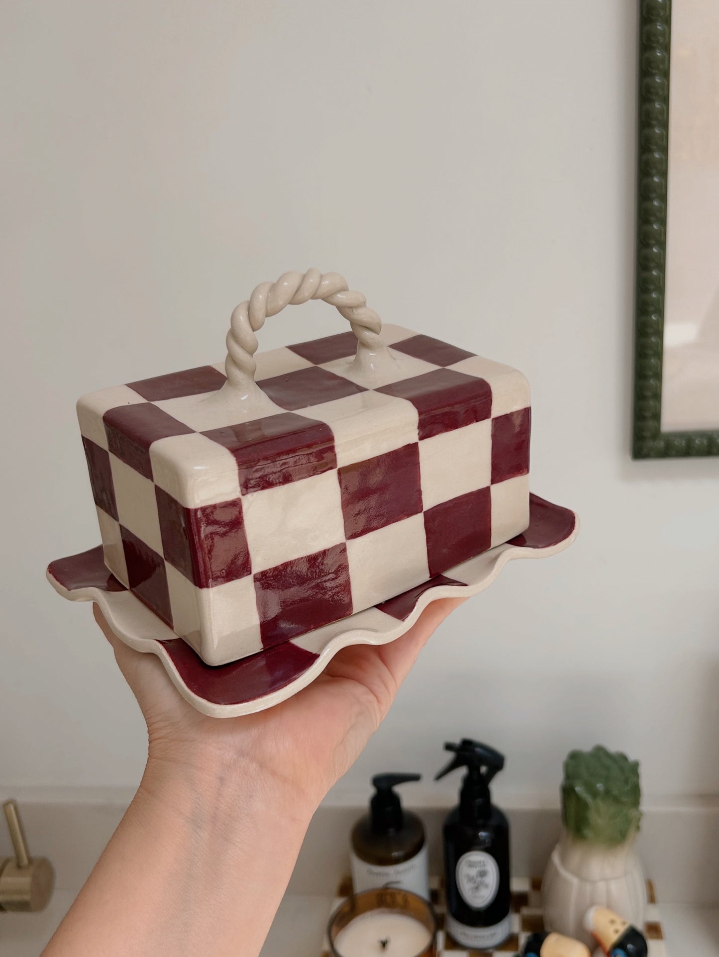 Claret Checkerboard Butter Dish