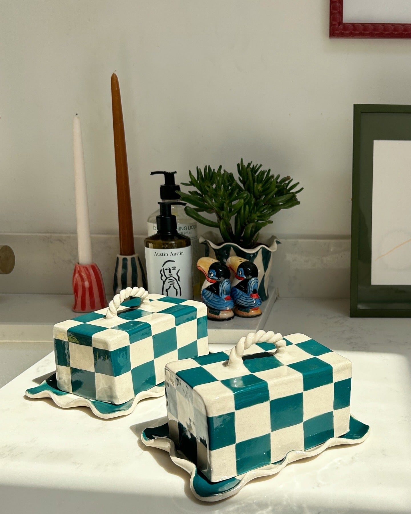 Checkerboard Handmade Butter Dishes